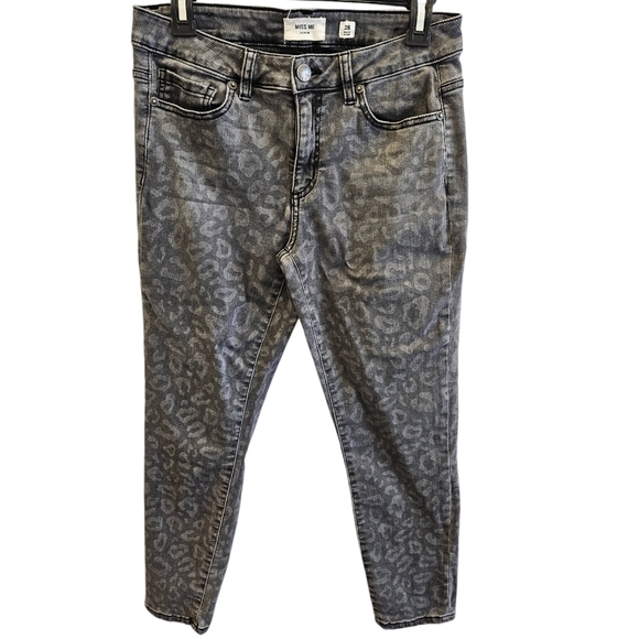 Miss Me Denim Gray Leopard Mid Rise Ankle Skinny Stretch Jean - Picture 1 of 7